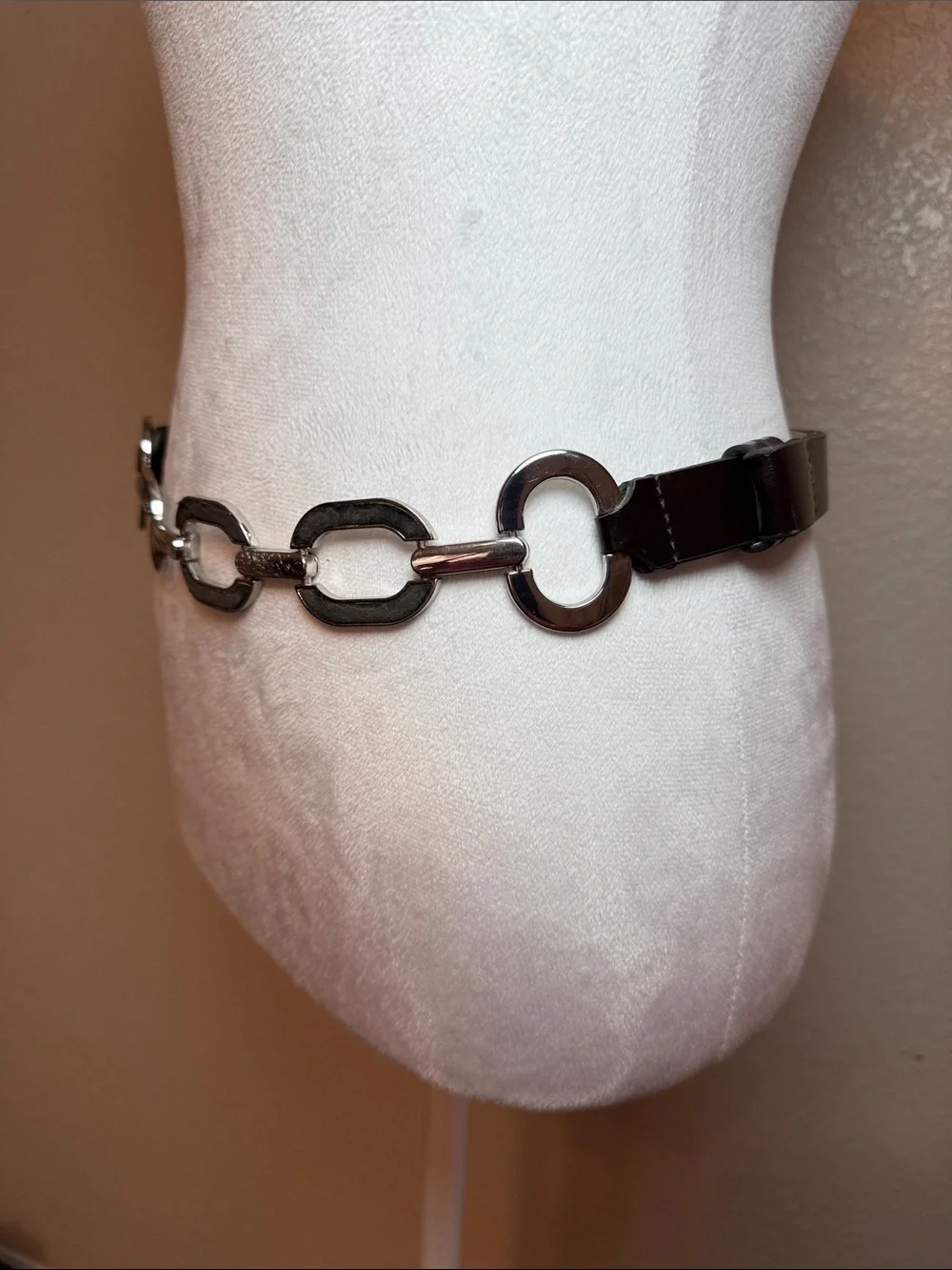 Vintage Chico’s Macara Slouch Chain Link Belt Silver Tone & Black Leather